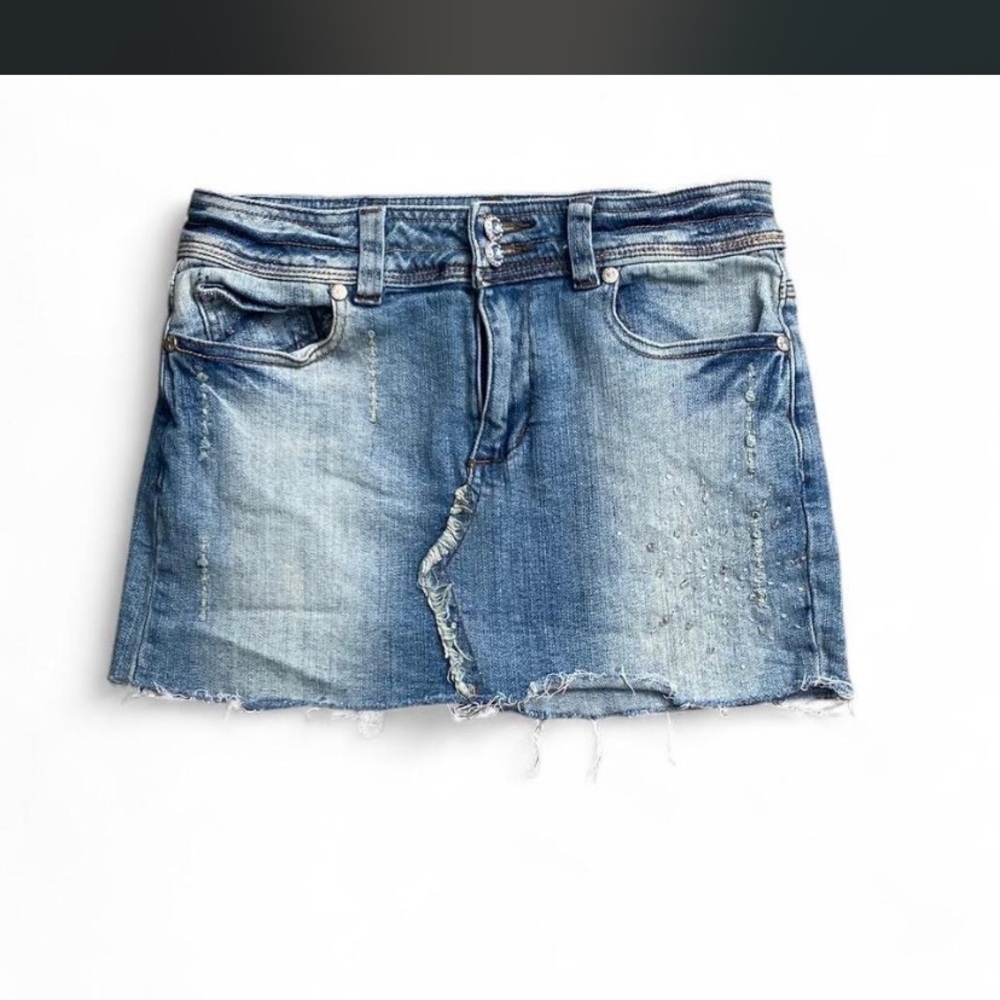 Younique Blue Distressed Mini Skirt